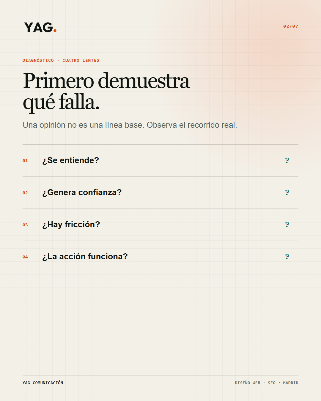 Cuatro pruebas previas al rediseño: claridad, confianza, fricción y acción.