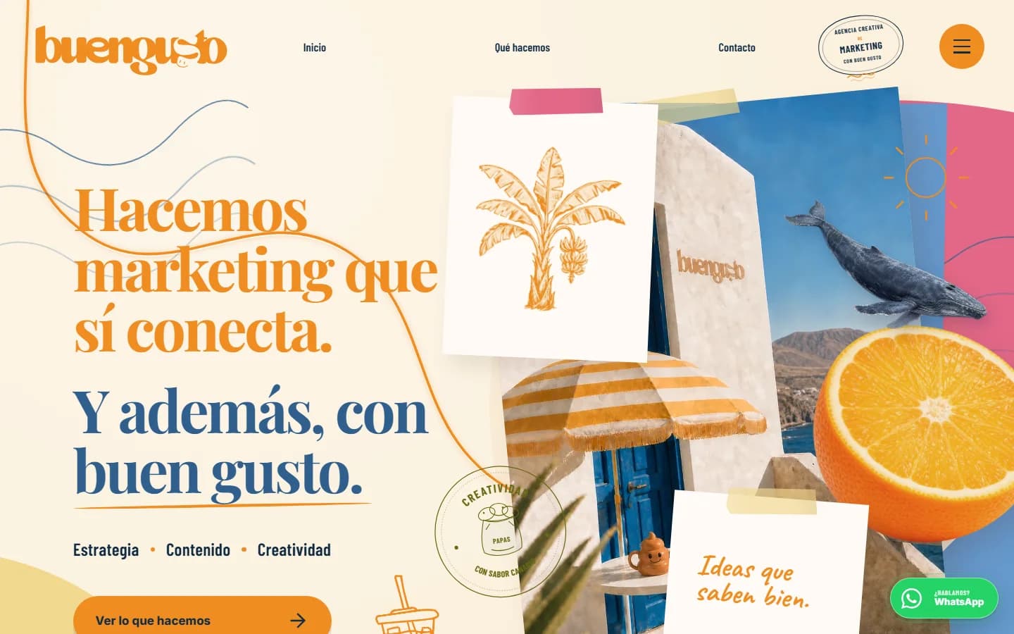 Nuevo diseño de Buengusto Marketing con collage visual, dirección creativa y llamada a la acción