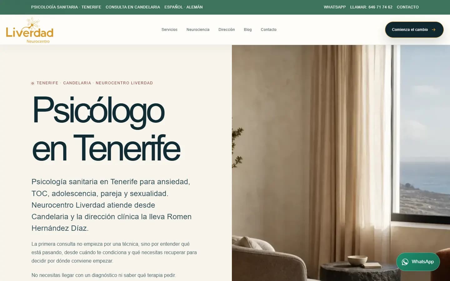 Nuevo desarrollo de Neurocentro Liverdad con diseño sereno, fotografía clínica y navegación clara