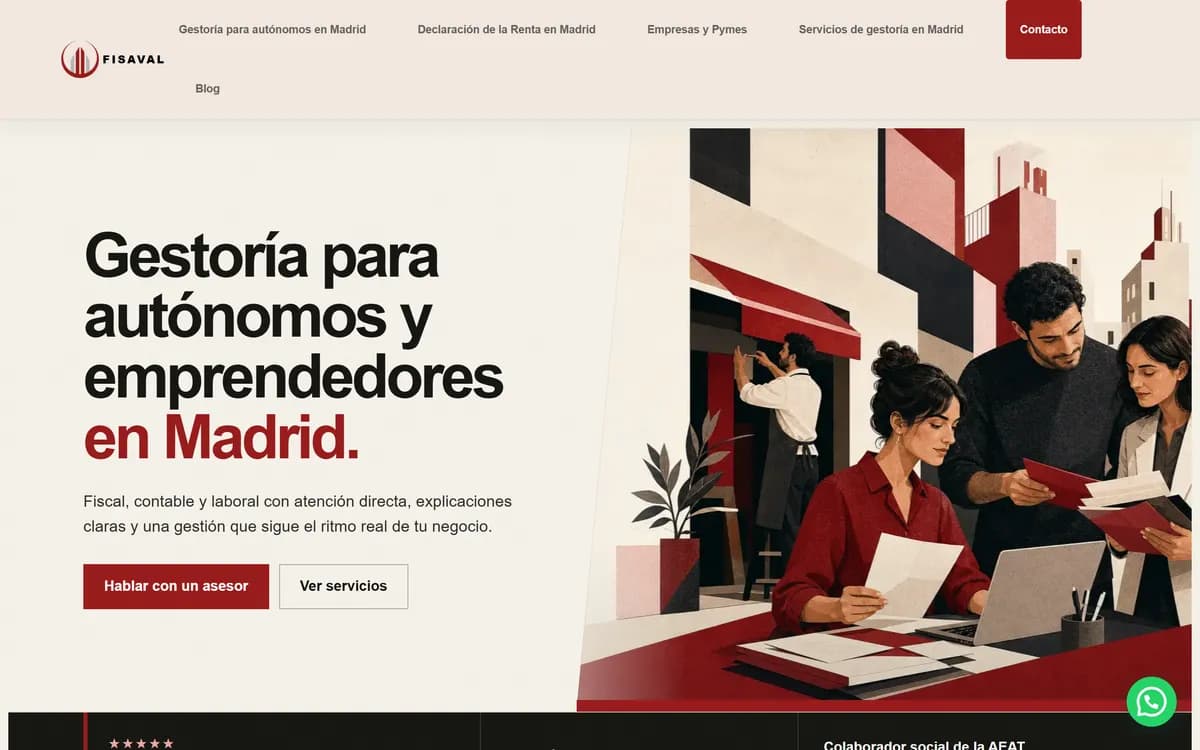 Portada pública de FISAVAL, gestoría para autónomos y emprendedores en Madrid