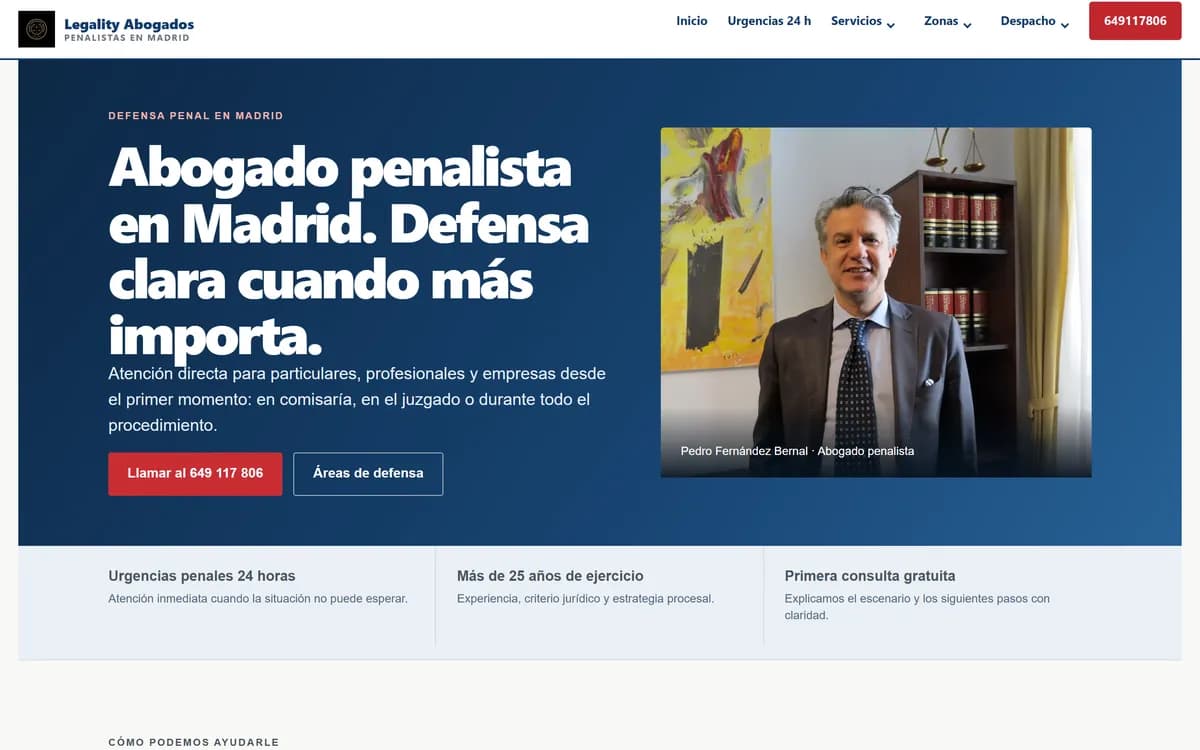 Portada pública de Legality Abogados, despacho penalista en Madrid
