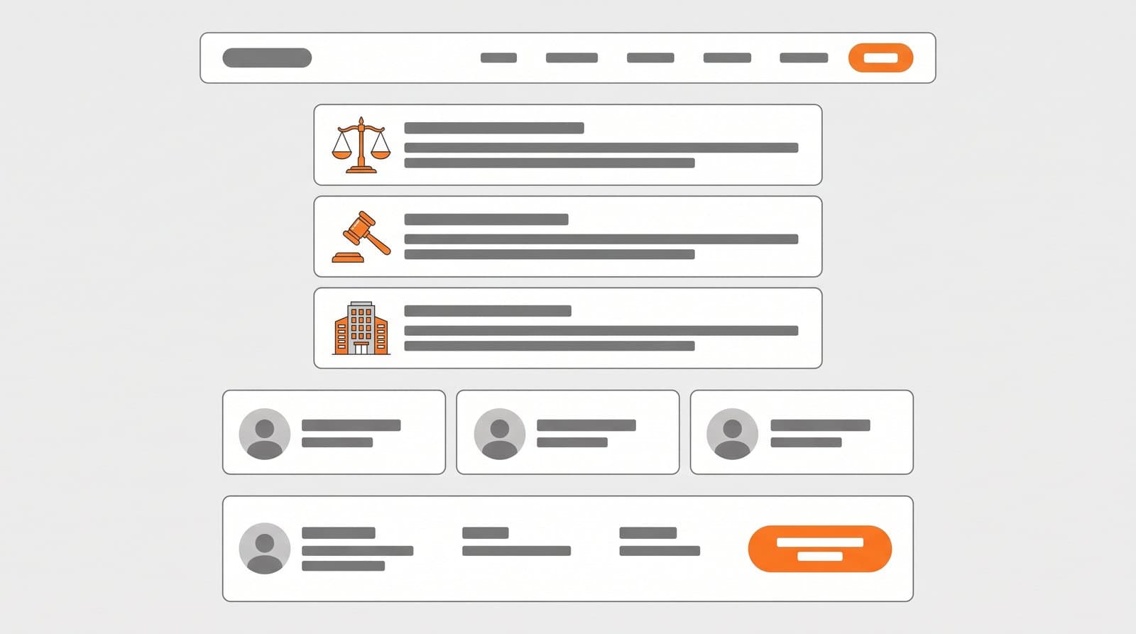 Estructura de una web de despacho: páginas por área de práctica, perfiles de abogados y contacto visible