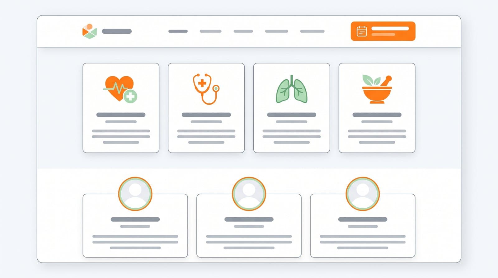 Estructura de una web de clínica: página por especialidad, fichas del equipo y cita online visible