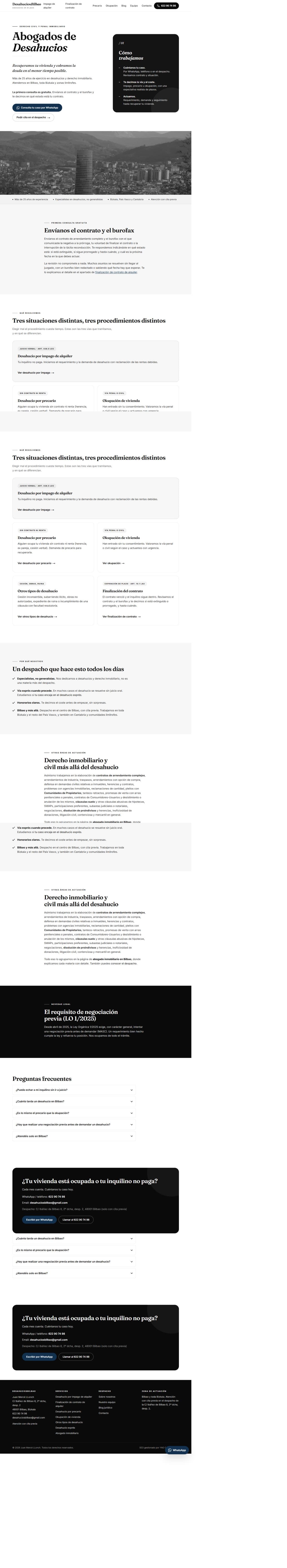 Portada actual de Desahucios Bilbao implementada en Next.js