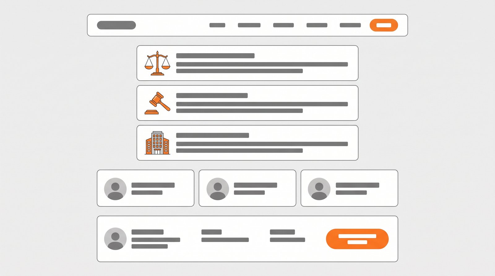 Estructura de una web de despacho: páginas por área de práctica, perfiles de abogados y contacto visible