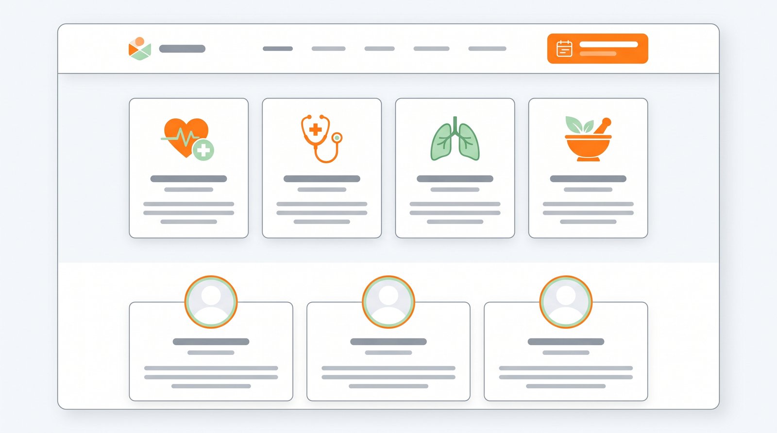 Estructura de una web de clínica: página por especialidad, fichas del equipo y cita online visible